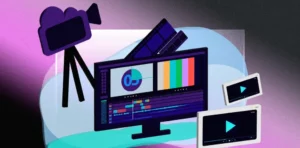 video editing software interface in pop design and colours