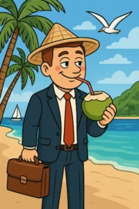 entrepreneur on the beach in Mauritius before meeting SEO-graphicproduction